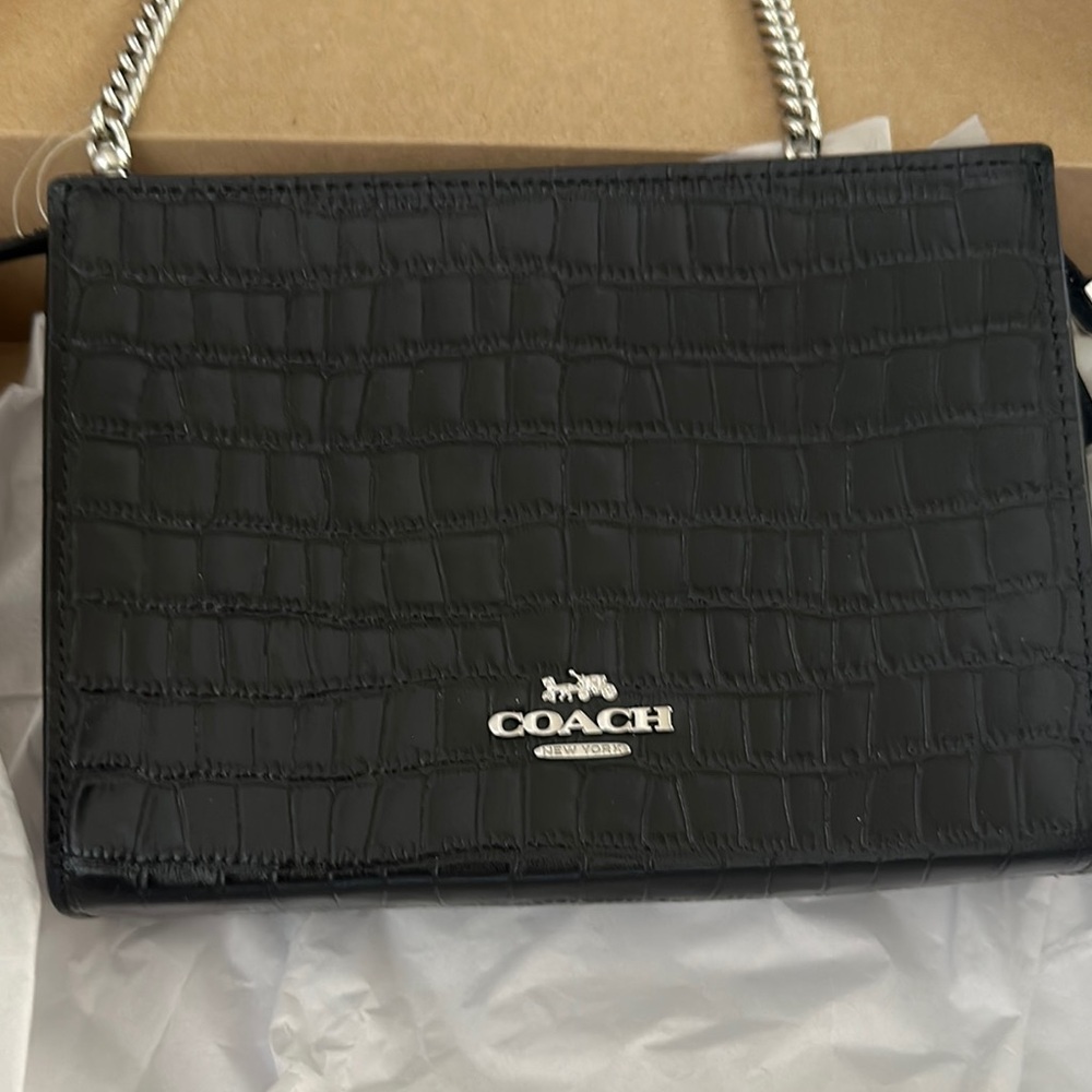 Brand New Coach Black Leather Croc Purse